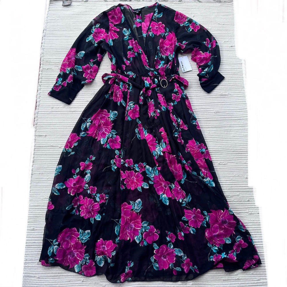 Enfocus Studio Pink V-Neck Bishop Sleeve Sundress